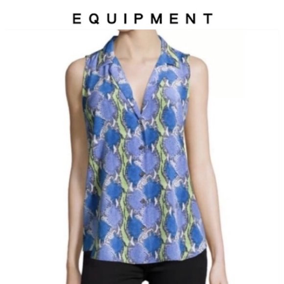 EQUIPMENT Adalyn Button Down Tank Shirt Psychedelic Python Print Snake Skin S - Picture 1 of 12